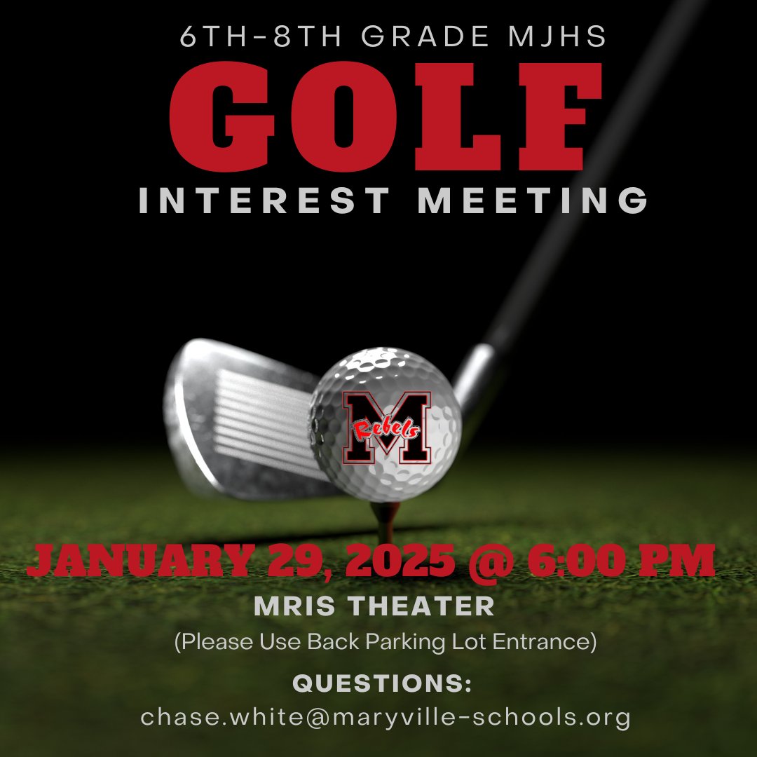 Attention all 6th-8th grade golfers and their parents! Join us for the MJHS Golf Interest Meeting on Wednesday, January 29th at 6:00 p.m. on The Ridge to discuss this year's golf teams. For any questions, please contact Mr. Chase White. 🏌️‍♂️ #eaglepride