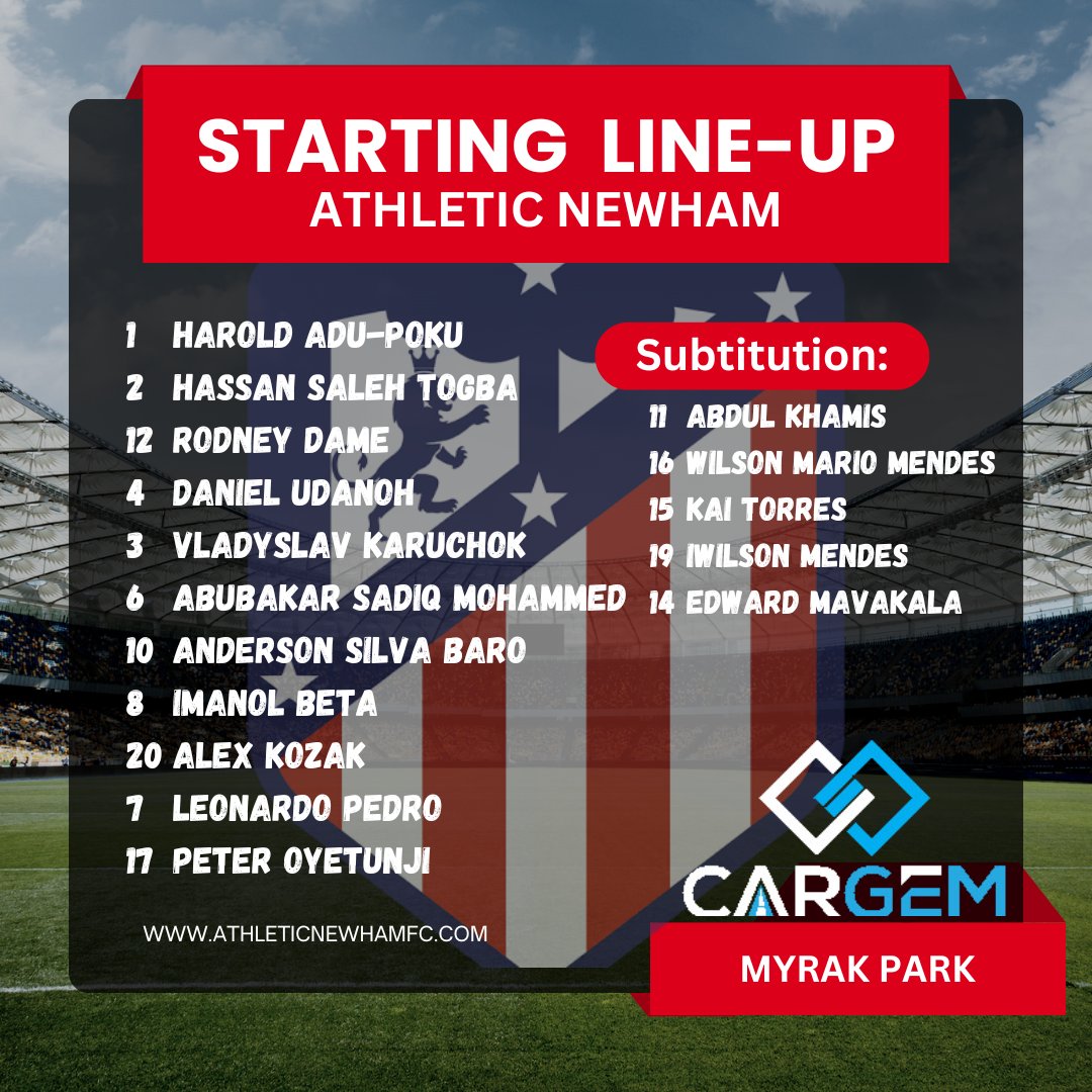 Last then 15 minutes before kick off in a big game for both sides tonight 

Lot of changes for Athletic Newham tonight with but we as always have faith in the lads that we choice to take to the pitch that includes 3 players looking for their debut tonight if they come on from the