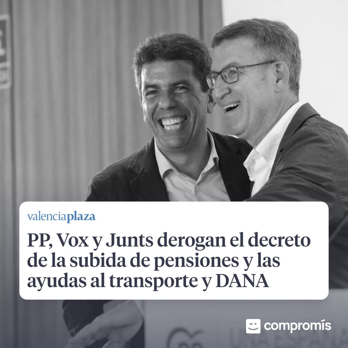 Després d’estar una setmana mentint sobre les ajudes europees per la DANA, ara van PP i Vox i voten en el Congrés en contra de les ajudes per la DANA.

Així amb tot.