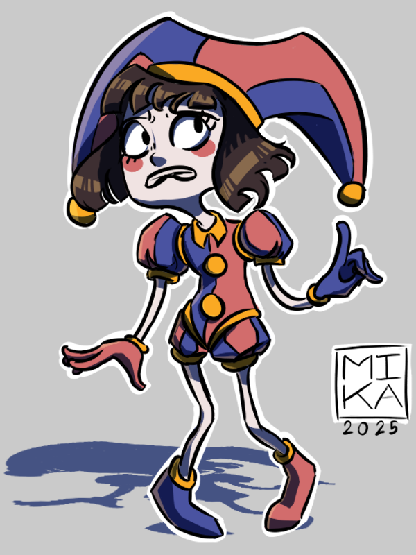 MoonlitLamps's tweet photo. Just my rendition of Pomni from The Amazing Digital Circus. First time using digital colors to actually complete something. I think I've learned some new things whilst artsing. First piece of 2025! https://t.co/Okn8lb6h93