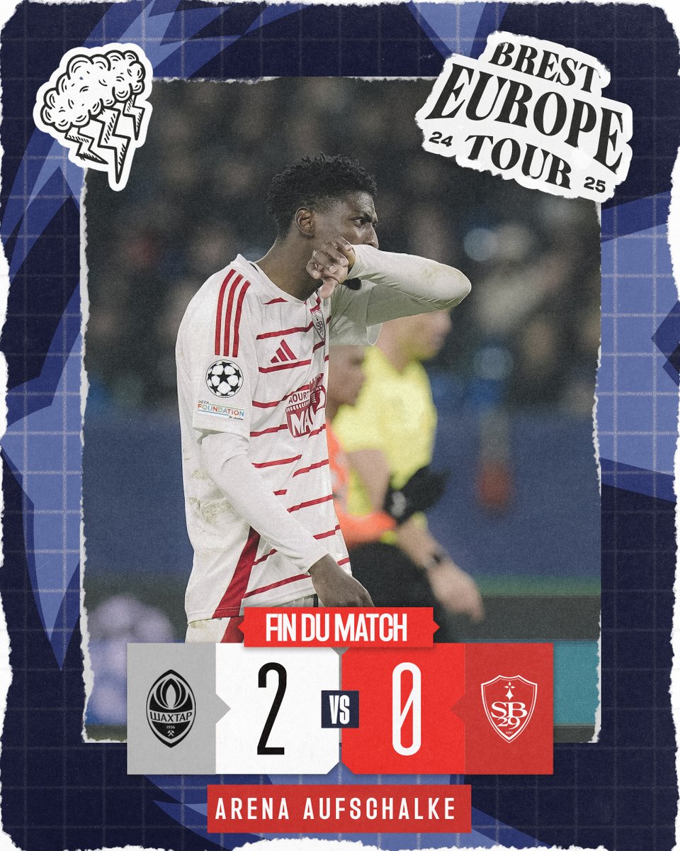 SB29's tweet photo. ⌚️ | 90' ⏹️ C'est terminé ici à Gelsenkirchen. Malgré une seconde période équilibrée, le Stade Brestois n'a pas réussi à refaire son retard et s'incline face au Shakhtar Donetsk.
🔜 Prochain échéance face au Real Madrid mercredi prochain.
#SHASB29 2️⃣-0️⃣ https://t.co/bkWXWa3Bf0