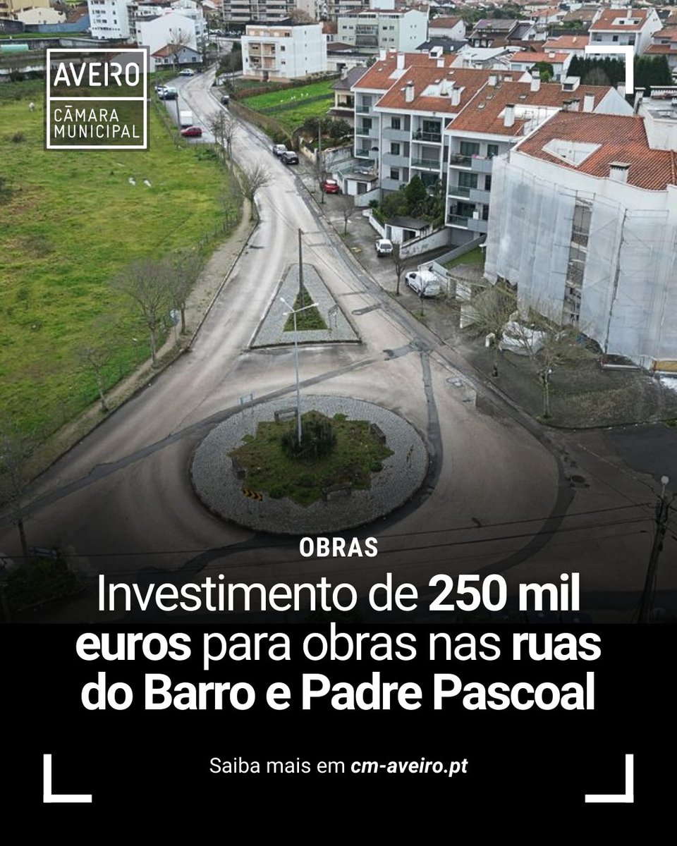 A CM #Aveiro vai avançar com a obra para arranjos urbanísticos na Rua Padre Pascoal e Rua do Barro, em São Bernardo. Trata-se de um investimento no valor de 252.751,14€. 
Saiba mais: cm-aveiro.pt

#municipiodeaveiro #aveiro
