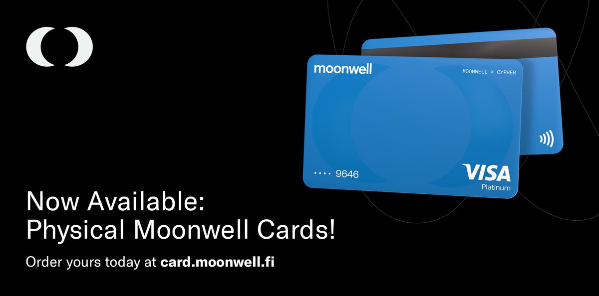 🌜💳🌛 Physical Moonwell Cards Now Available!

Moonwell Card lets you shop, dine, and travel at over 44 million merchants worldwide. With Moonwell Card, the power of your onchain assets is right in your pocket.

The wait is over — order yours today!
