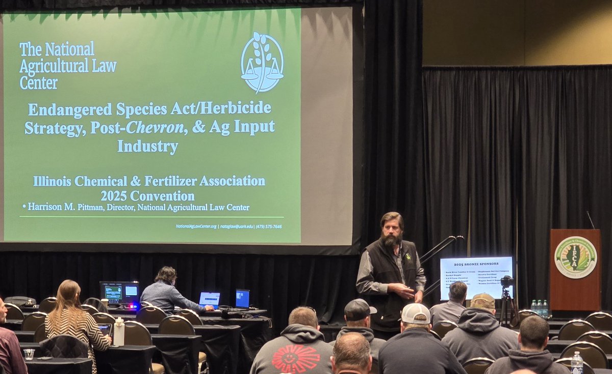 Illinois Fertilizer & Chemical Association - IFCA (@ilfertchem) on Twitter photo Harrison Pittman with The National Agricultural Law Center is speaking at the #IFCA Convention. His talk is on "How Does the Herbicide Strategy / Endangered Species Act and Chervon Case Impact the Ag Input Industry."
<a href="/croplifemag/">CropLife Media Group</a> <a href="/CropLifeAmerica/">CropLife America</a> <a href="/AgRetailers/">Agricultural Retailers Association</a> #hebicidestrategy Harrison Pittman with The National Agricultural Law Center is speaking at the #IFCA Convention. His talk is on "How Does the Herbicide Strategy / Endangered Species Act and Chervon Case Impact the Ag Input Industry."
<a href="/croplifemag/">CropLife Media Group</a> <a href="/CropLifeAmerica/">CropLife America</a> <a href="/AgRetailers/">Agricultural Retailers Association</a> #hebicidestrategy