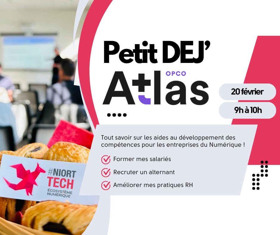 Niort TECH (@niort_tech) on Twitter photo Tout savoir sur les aides au développement des compétences pour les entreprises du Numérique avec l'<a href="/OpcoAtlas/">Opco Atlas</a> ! 📢💥
📅 Rendez-vous le 20 février de 9h-10h à la Pépinière d'Entreprises du Niortais.
🔗 Inscrivez-vous : bit.ly/4hgTIqS Tout savoir sur les aides au développement des compétences pour les entreprises du Numérique avec l'<a href="/OpcoAtlas/">Opco Atlas</a> ! 📢💥
📅 Rendez-vous le 20 février de 9h-10h à la Pépinière d'Entreprises du Niortais.
🔗 Inscrivez-vous : bit.ly/4hgTIqS