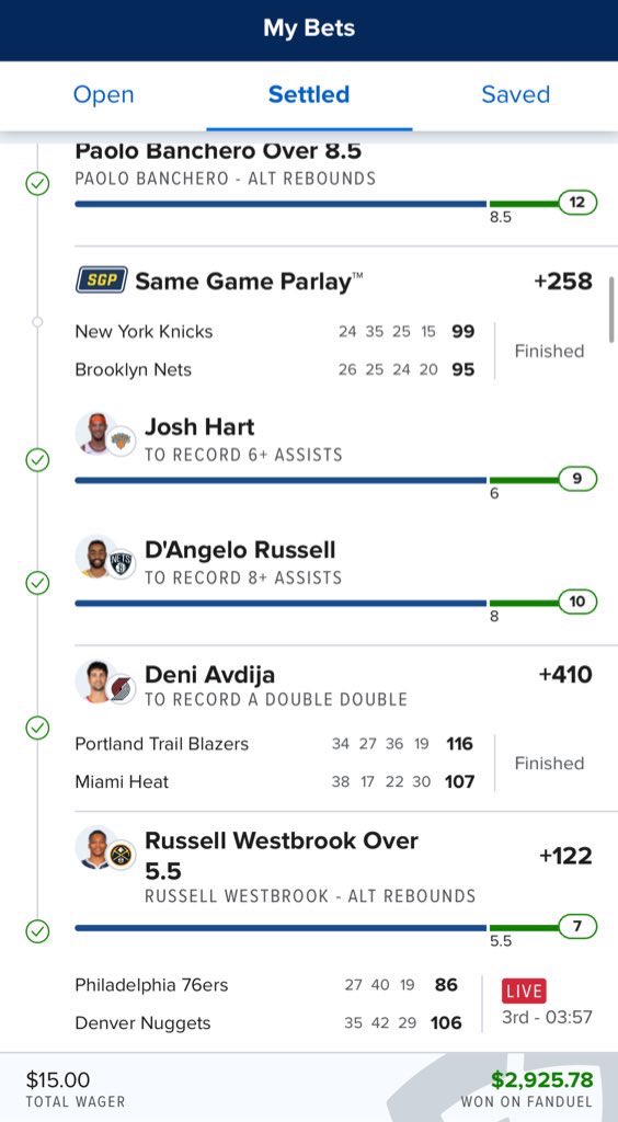 FantixSports's tweet photo. I did say Russ would get us back.  If only RJ got 6 assists last night. Russ would’ve won us 100k. Live &amp; learn. Will mix in some Scottie Barnes next time.  #GamblingTwitter #GamblingX https://t.co/bIqYxl2oD4