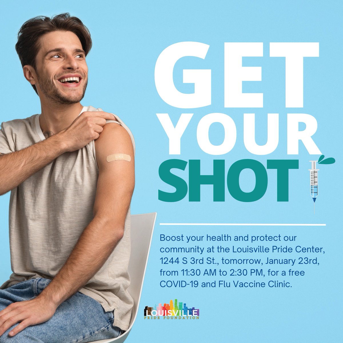 ✨ Vaccine Clinic TOMORROW! ✨

Protect Yourself &amp; Our Community 🌈

The Louisville Pride Foundation invites you to a FREE COVID-19 &amp; Flu Vaccine Clinic!

🗓️When: Tomorrow, January 23rd, 11:30 AM - 2:30 PM
📍Where: Louisville Pride Center, 1244 S. 3rd St. 

Immunity in the Com...