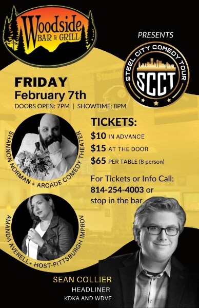😂 Mark your calendars for February 7th! The Steel City Comedy Tour is bringing the laughs to Woodside Bar &amp; Grill. Featuring Shannon Norman, Amanda Averell, and headliner Sean Collier!
🍻 Don’t miss this epic night of fun!
#ComedyShow #SteelCityComedyTour #LocalLaughs...