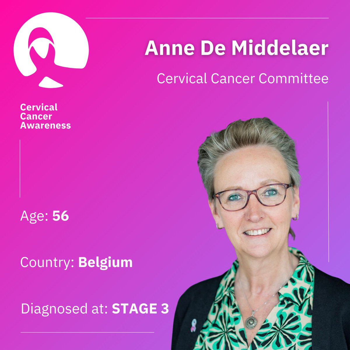 EngageEsgo's tweet photo. It’s cervical cancer prevention week 🩷💜

ENGAGe Executive Group member Anne De Middelaer is a cervical cancer survivor. She reminds us to go for regular screening—it’s part of taking care of ourselves! 

#oncoalert @ESGO_society @ENYGO_official @worldgoday https://t.co/zfEHIll7jk