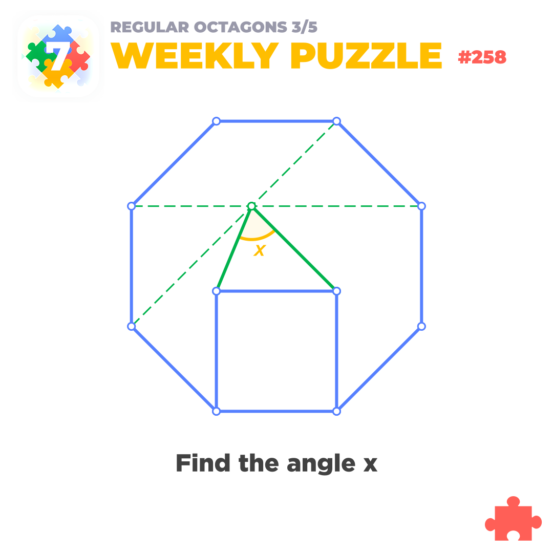euclidea_app's tweet image. #euclidea_puzzle_258 #euclidea 

🎓 Find the angle x in the given regular octagon if the green triangle is on the side of the blue square.
 
#math #geometry