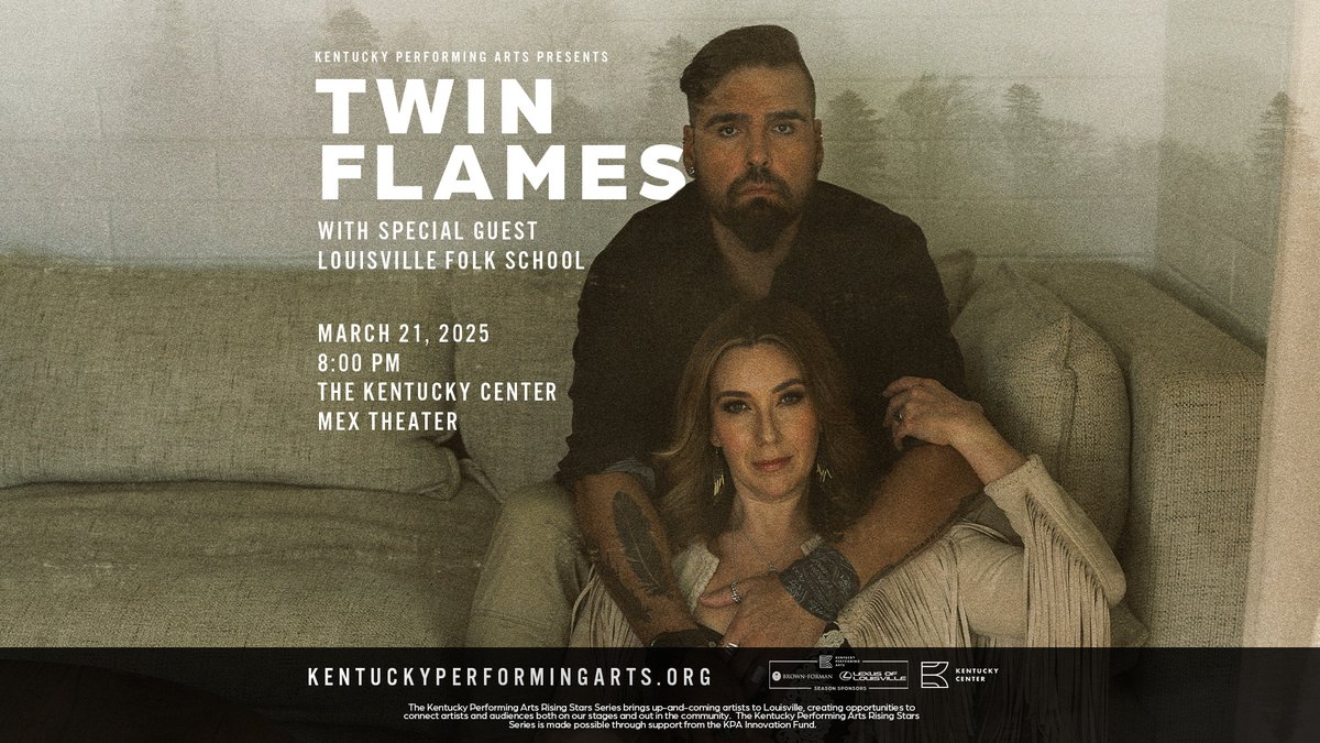 🎶<a href="/twinflamesband/">Twin Flames</a> comes to <a href="/KyCtrArts/">The Kentucky Center</a> - MeX Theater Friday, March 21! Offering modern indigenous music in both English and their ancestral languages, this duo seamlessly blends various genres including contemplative Folk and unapologetic Rock 'n' Roll. 🎫: bit.ly/KPATwinFlames