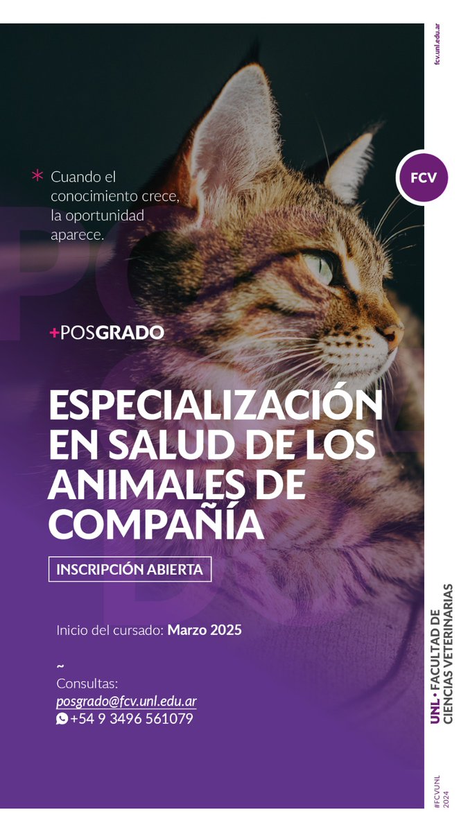 Para más información podés escribir a posgrado@fcv.unl.edu.ar
