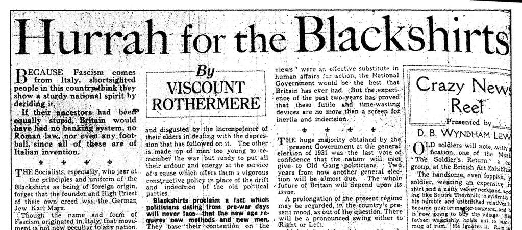 SpiesVespers's tweet photo. OTD Jan 22, 1934 Brits' #Lord_Rothermere, doubles-down on #Nazi support in #Daily_Mail. https://t.co/eq0NKizWSy