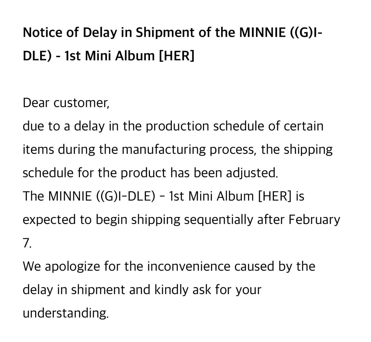delayed shipping for minnies album😣