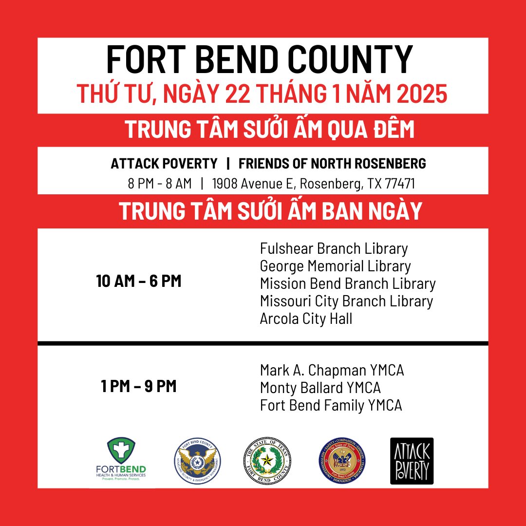 Available warming centers for Wednesday, January 22, 2025