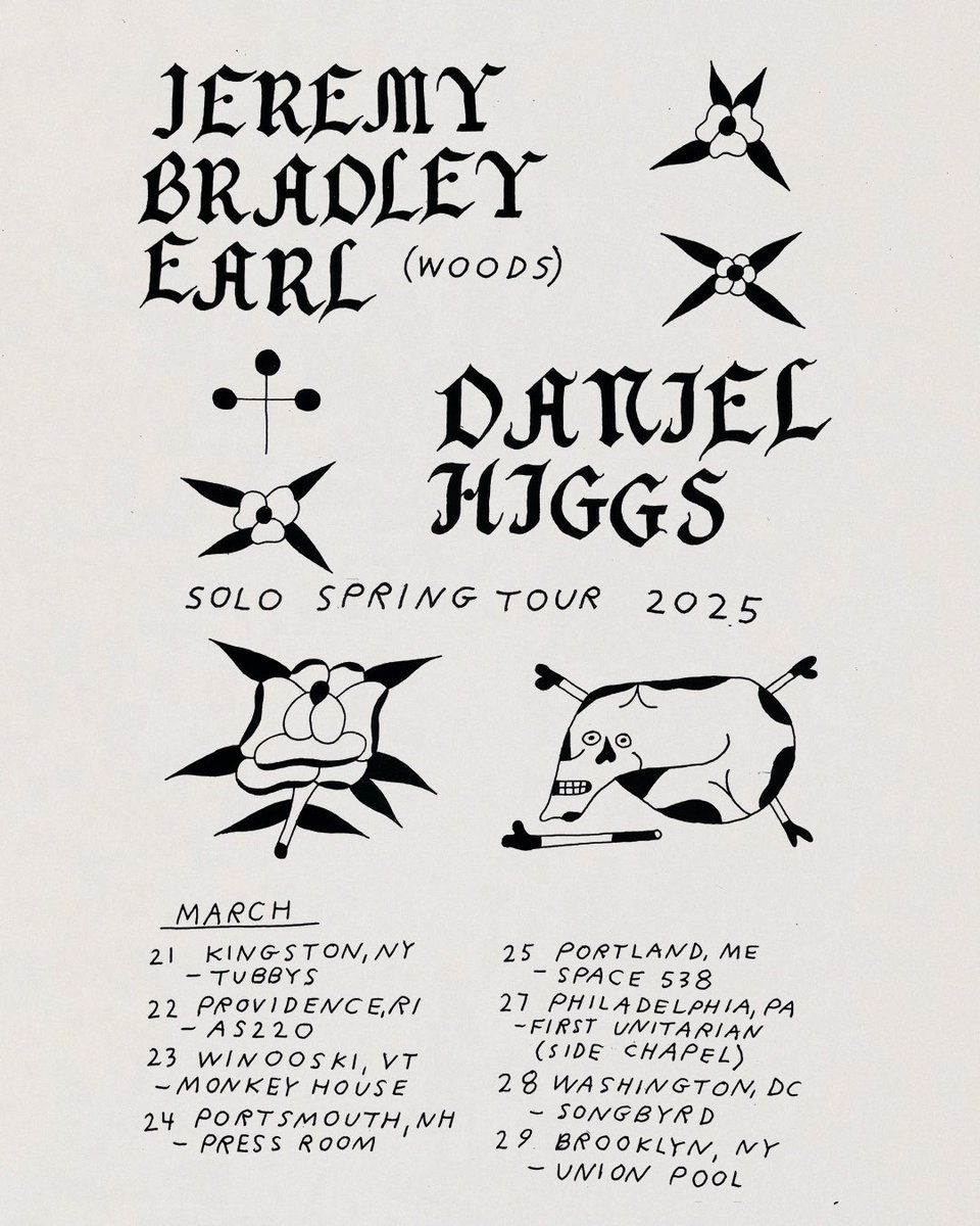 Excited to announce I’ll be hitting the road this March for a co-headline solo tour with interdimensional song-seamstress Daniel Higgs. Tickets on sale this Friday January 24. These are small spaces so grab em fast. Hope to see you out there!