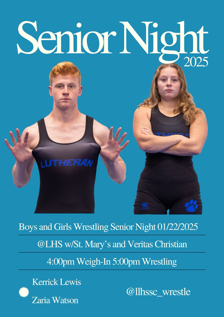 Cougar Nation! It's LHS Boys and Girls Wrestling SENIOR NIGHT! Come celebrate our Seniors @ their last home meet of the Season. 5:00pm Start.