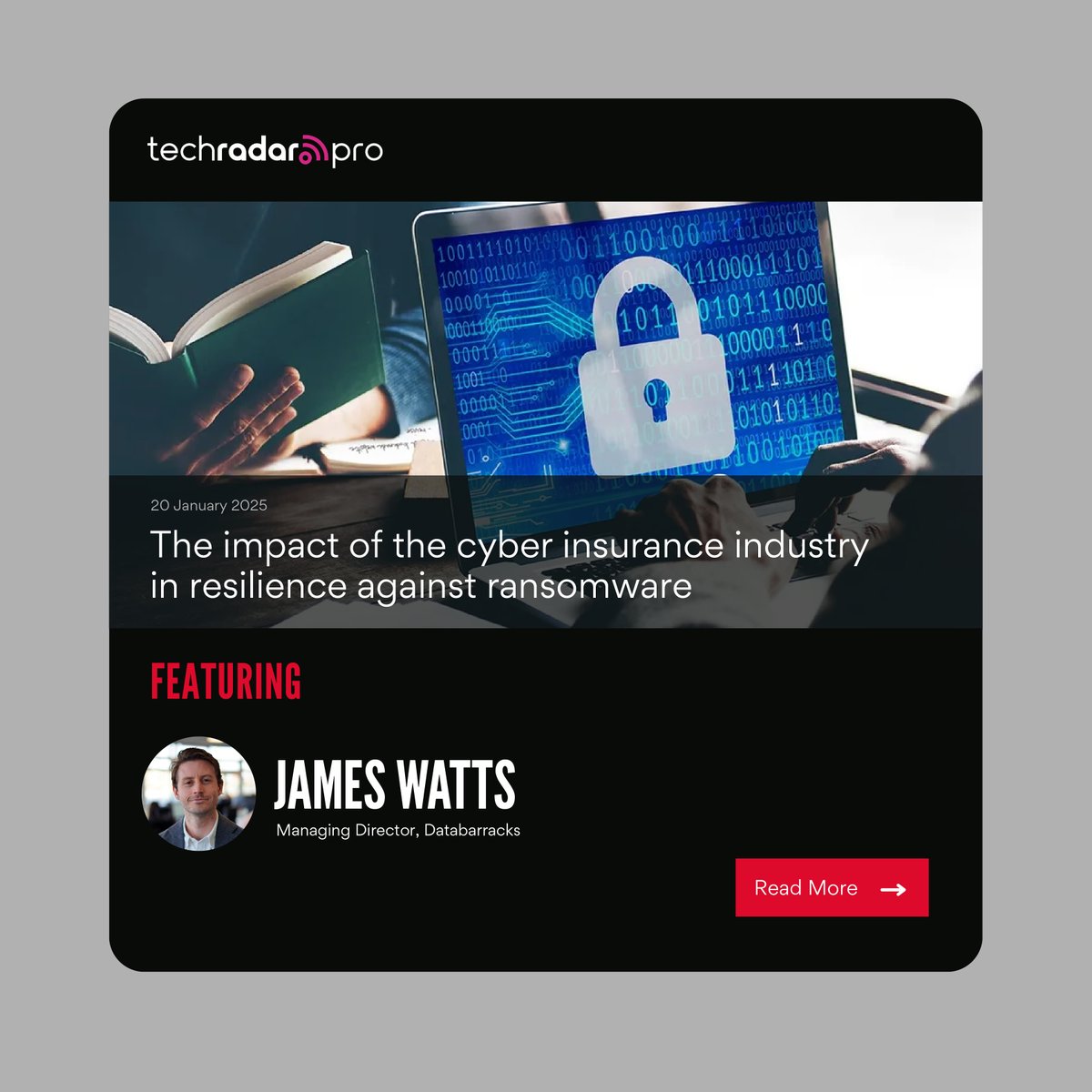 “Cyber insurance has succeeded where regulation has mostly failed.”

In a recent article for <a href="/TechRadarPro/">TechRadar Pro</a>, James Watts – Managing Director at Databarracks - shared his thoughts on cyber insurance's role in resilience against ransomware.

Full article: techradar.com/pro/the-impact…