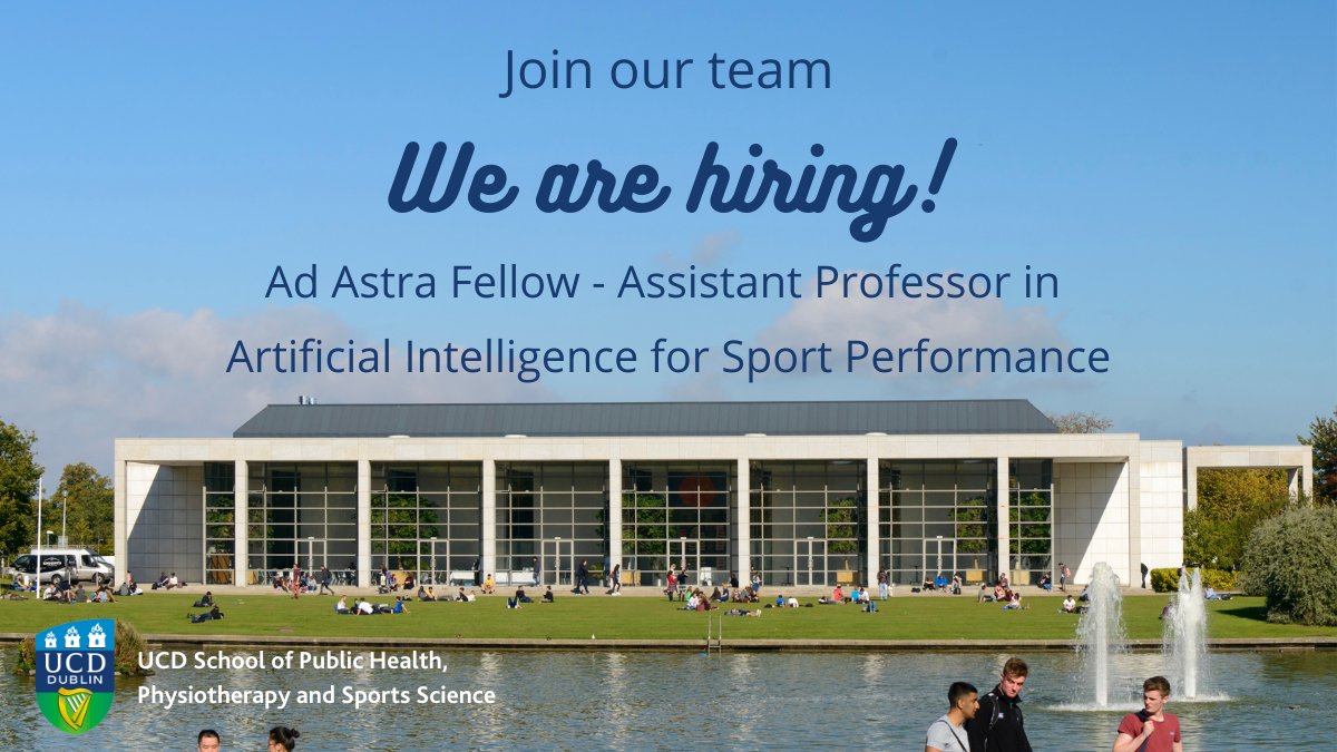 📢We are hiring!📢

We are looking to recruit an Assistant Professor in Artificial Intelligence through the UCD Ad Astra Fellows programme. Applications are particularly welcome from researchers with expertise in AI and a proven track record of applying this knowledge to sport