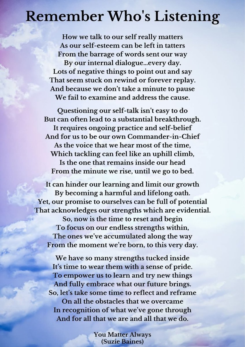 SuzieYMA's tweet photo. This week's #wisewordswednesday reminder is about our internal dialogueβ¦the continual unspoken thoughts that run through our minds every day #YouMatterAlways #yourwordsmatter #selftalkmatters #selfawareness #practicemakesprogress #progressmakespossibilities #WednesdayWisdom https://t.co/kqoHf2dW4G