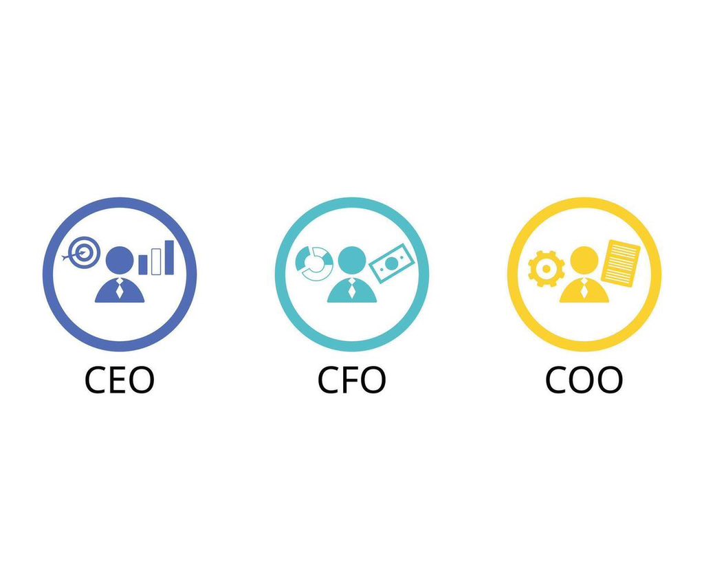 الفرق بين المناصب التنفيذية العليا “C-suite”:

الرئيس التنفيذي (CEO)
مدير العمليات (COO)
والمدير المالي (CFO)

الرئيس التنفيذي (CEO):
دوره: أعلى مسؤول تنفيذي في الشركة، يشرف على نجاحها العام وتحديد توجهها الاستراتيجي.
مسؤولياته:
تطوير وتنفيذ استراتيجيات عالية المستوى.
اتخاذ