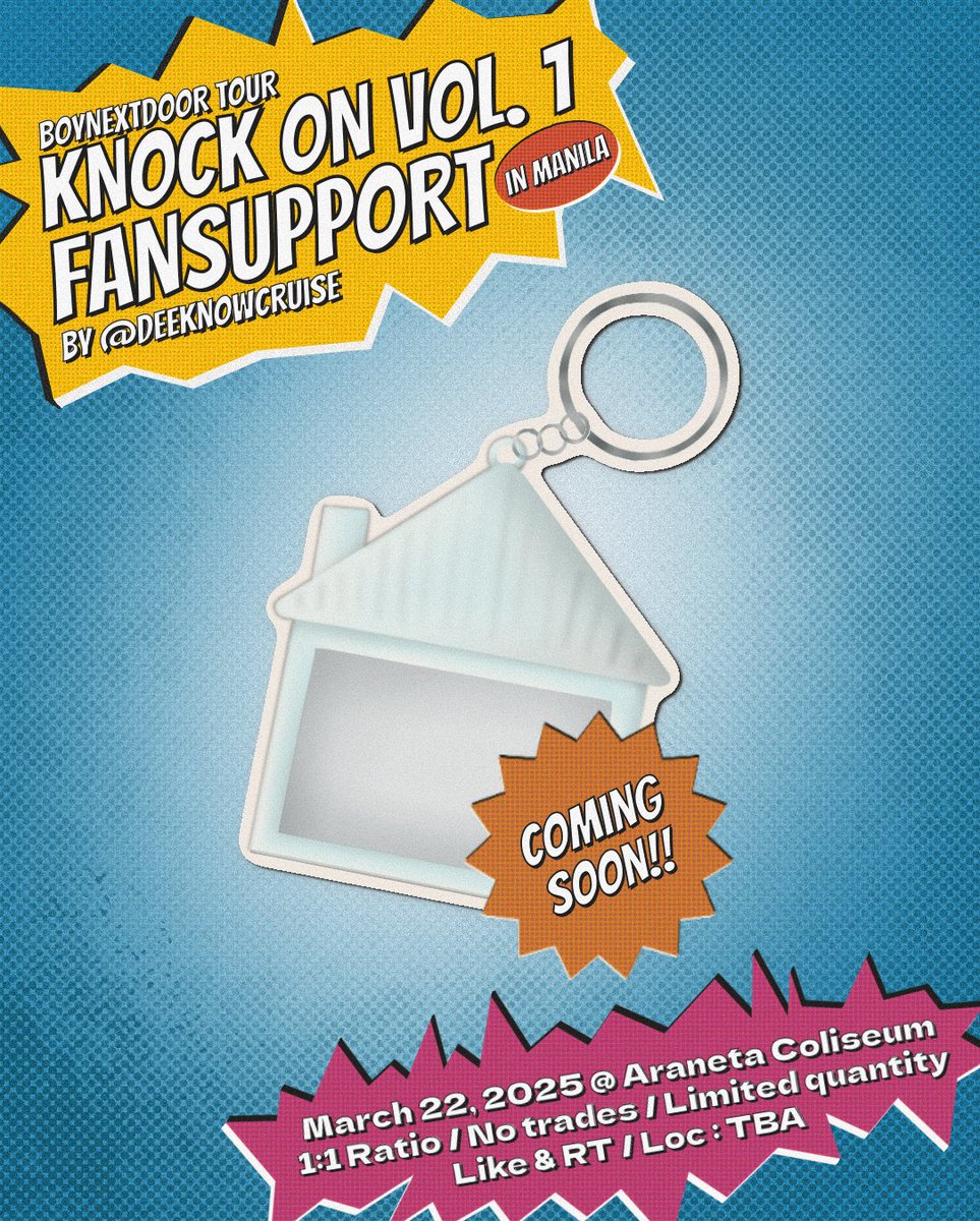 ✨️BND in MANILA FANSUPPORT✨️

- keychain
- like and rt
- loc: tba
- 1:1 ratio/dday trades only!

see you there!!! ❤️

#KNOCK_ON_Vol_1 #BOYNEXTDOORinMANILA #KNOCK_ON_Vol_1_IN_MANILA