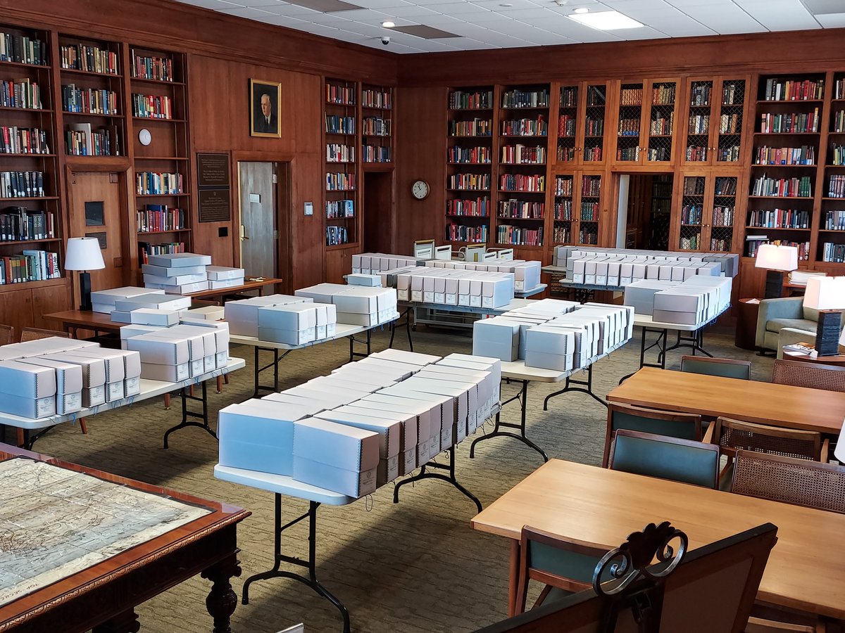 MelissasLibrary's tweet image. Yesterday 214 boxes of the George C. Marshall Papers left the #MarshallFoundationLibrary to be scanned by @BSLW, the beginning of a gigantic digitization project that will make the entire collection freely available.
The individual-document metadata will take several years.