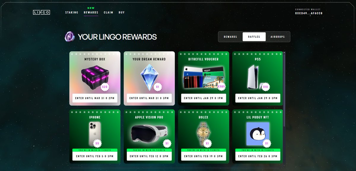 Guess what? You can now use your Powermiles to enter raffles and win amazing prizes with <a href="/Lingocoins/">Lingo</a> ! 🔥🔥

What prize would you love to win? 👀

This is very exciting and gives us a little preview to prepare for the final platform launching in February 🫡 

You're not ready for