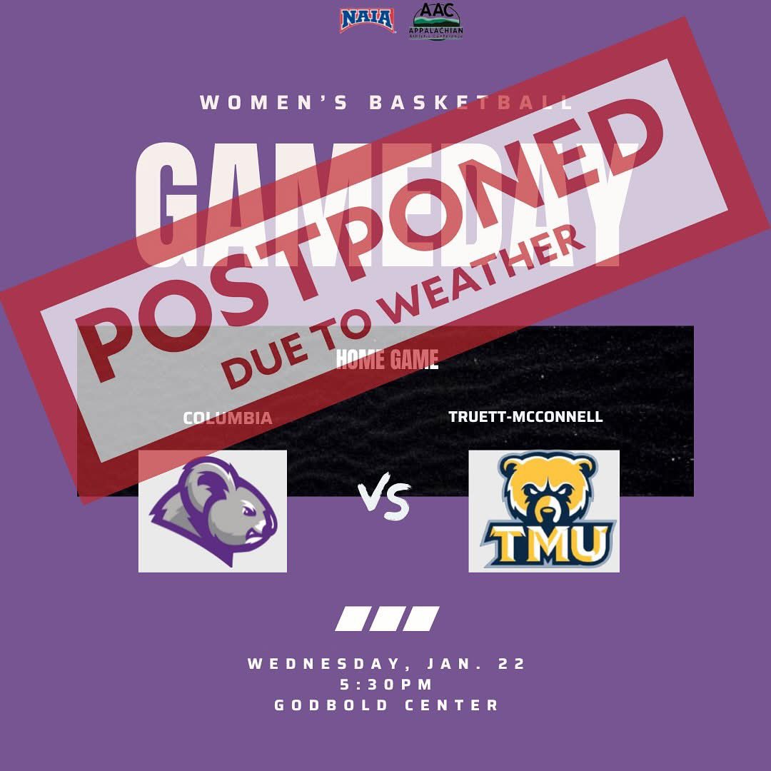 Columbia College Athletics (@gokoalas) on Twitter photo 🏀Games postponed tonight . Will be played Thursday at same times! <a href="/KoalaWBB/">Columbia College WBB</a> <a href="/KoalasMBB/">Columbia College Men’s Basketball</a> 🏀Games postponed tonight . Will be played Thursday at same times! <a href="/KoalaWBB/">Columbia College WBB</a> <a href="/KoalasMBB/">Columbia College Men’s Basketball</a>