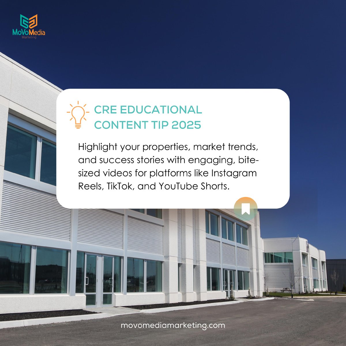 CRE Educational Content Tip 2025 🎥💡

Want to captivate your audience in seconds? Highlight your properties, market trends, and success stories with engaging, bite-sized videos on platforms like Instagram Reels, TikTok, and YouTube Shorts. 🚀

Short, impactful content is the ...