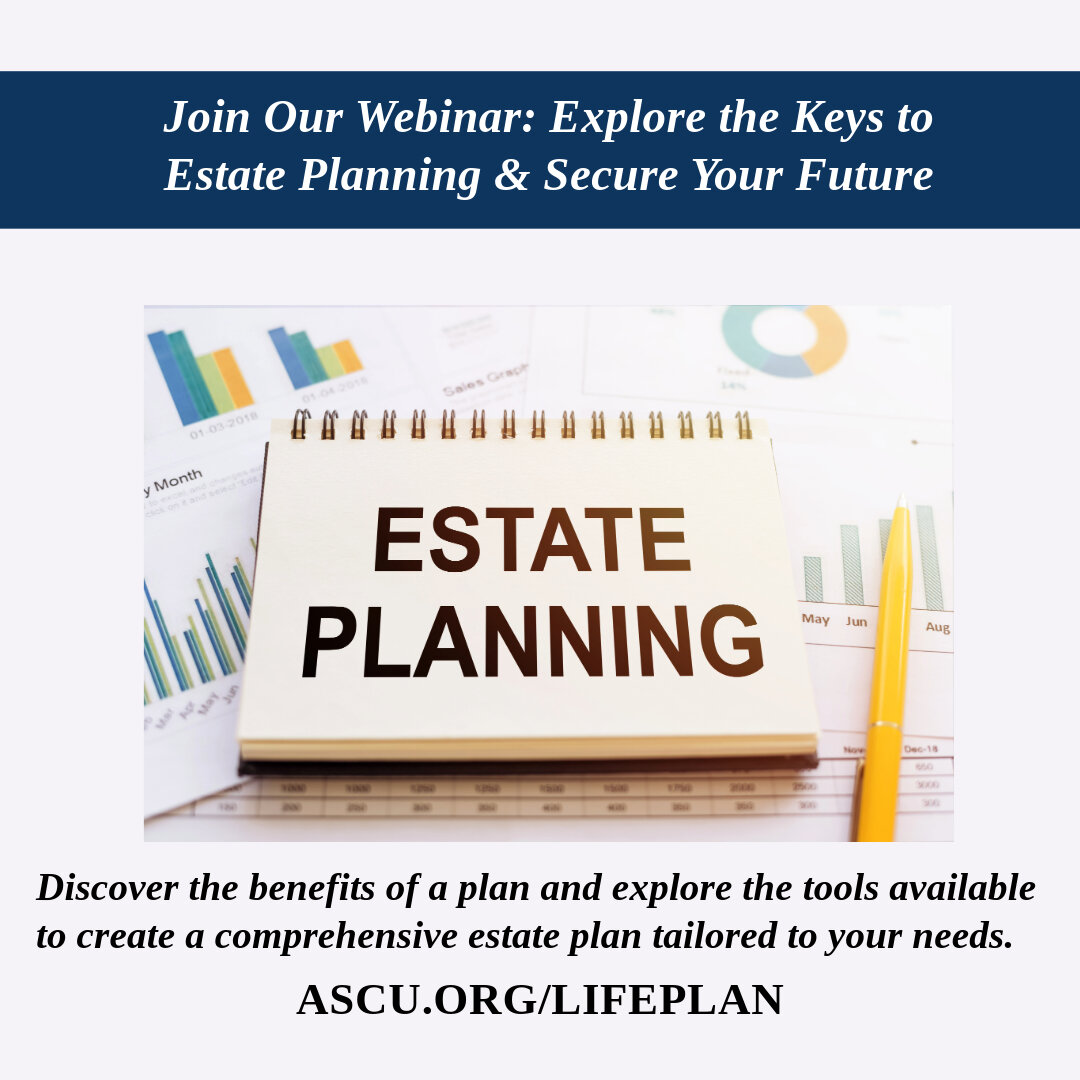 MyASCU's tweet image. Join our Free Estate Planning Webinars!

Learn how to protect your assets and secure a bright future for your loved ones.

ascu.org/free-estate-pl…

#EstatePlanning #Webinars #ASCU