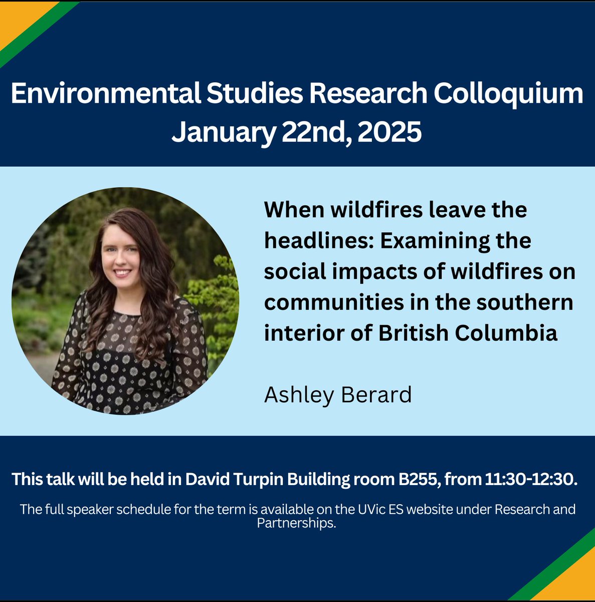 Join us TODAY at #UVicENVI seminar to find out about the social impacts of wildfires on BC communities