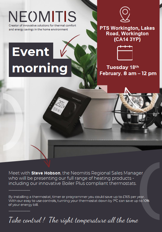 neomitis's tweet photo. Our RSM Steve Hobson will be showcasing the #Neomitis product range at @CityPlumbingUK, Lakes Road, Workington (CA14 3YP) on Tuesday 18th Feb. 8AM-12PM📍
Visit to see how easy our products are to use and install!
#Controlofchoice #Thermostat #Electric #Radiators #TowelWarmers https://t.co/vApY2nUoRf