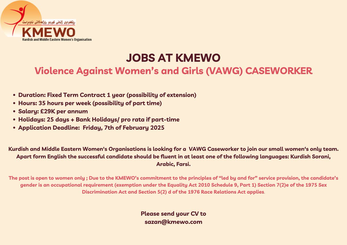 KMEWO (@kmewo) on Twitter photo ๐ Join our team and make a difference! ๐
Weโre looking for a passionate person to help tackle Violence Against Women & Girls (VAWG) as a Caseworker. Support survivors & create a safer world for all. ๐
โจ Apply now! โจ
#VAWG #WomenSupportingWomen #MakeADifference ๐ Join our team and make a difference! ๐
Weโre looking for a passionate person to help tackle Violence Against Women & Girls (VAWG) as a Caseworker. Support survivors & create a safer world for all. ๐
โจ Apply now! โจ
#VAWG #WomenSupportingWomen #MakeADifference