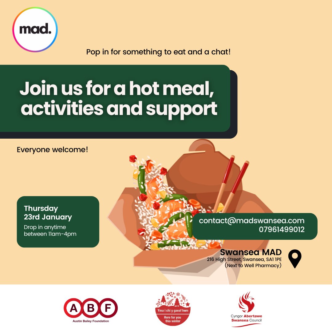 Join us for a hot meal, activities and support. Everyone welcome! Pop in for something to eat and a chat! #HereForYouThisWinter <a href="/SwanseaCouncil/">Swansea Council</a> <a href="/CyngorAbertawe/">Cyngor Abertawe</a>