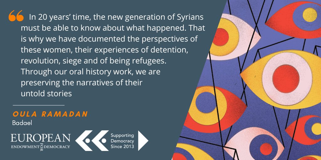 .<a href="/BadaelSY/">Badael - منظمة بـدائــل</a> is an organisation founded to ensure transformative justice and accountability for human rights violations in Syria. Their work supports grassroots organisations and helps women-led organisations in preserving historical memory.

Read more: democracyendowment.eu/stories/badael