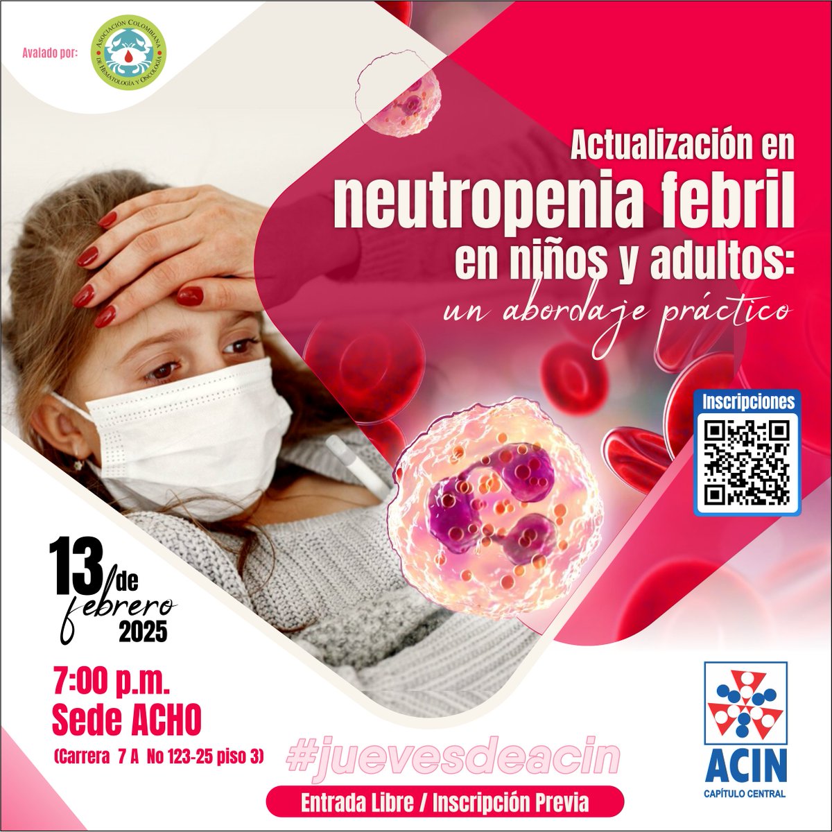 ACIN Capitulo Central (@acincentral) on Twitter photo 📢 ¡No te pierdas nuestra Actualización en Neutropenia Febril! Un abordaje práctico en niños y adultos. 📅 Jue. 13/02/25 | 🕖 7:00 p.m. | 🏢 Modalidad presencial. Entrada libre. <a href="/jposoriol/">Juan Pablo Osorio</a> <a href="/acinnacional/">ACINNACIONAL</a>
👉 +Info y registro: forms.gle/sHA4L5L98ew7y4…
#Neutropenia #Infecciones 📢 ¡No te pierdas nuestra Actualización en Neutropenia Febril! Un abordaje práctico en niños y adultos. 📅 Jue. 13/02/25 | 🕖 7:00 p.m. | 🏢 Modalidad presencial. Entrada libre. <a href="/jposoriol/">Juan Pablo Osorio</a> <a href="/acinnacional/">ACINNACIONAL</a>
👉 +Info y registro: forms.gle/sHA4L5L98ew7y4…
#Neutropenia #Infecciones