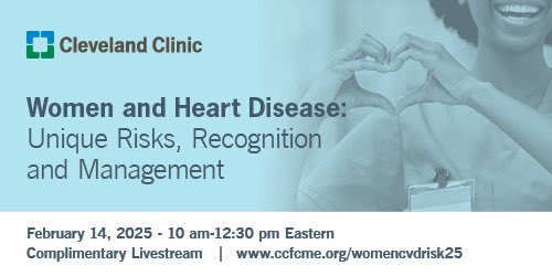 Join us Friday, 2/14, during #HeartMonth, to learn about gender disparities in cardiovascular disease, the importance of identifying women at risk &amp; the impact these differences have on treatment options🫀

Learn more &amp; register (free): clevelandclinicmeded.com/live/courses/w…