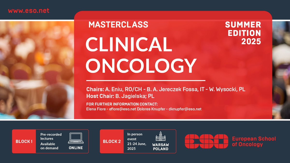 ESOncology's tweet image. Applications are now open for the next edition of the #ESOMasterclass!
A must-attend event for medical #oncologists and #clinicians who are looking to improve their knowledge in #cancer treatment from a multidisciplinary perspective.

Apply 👉🏻 bit.ly/MCOS25