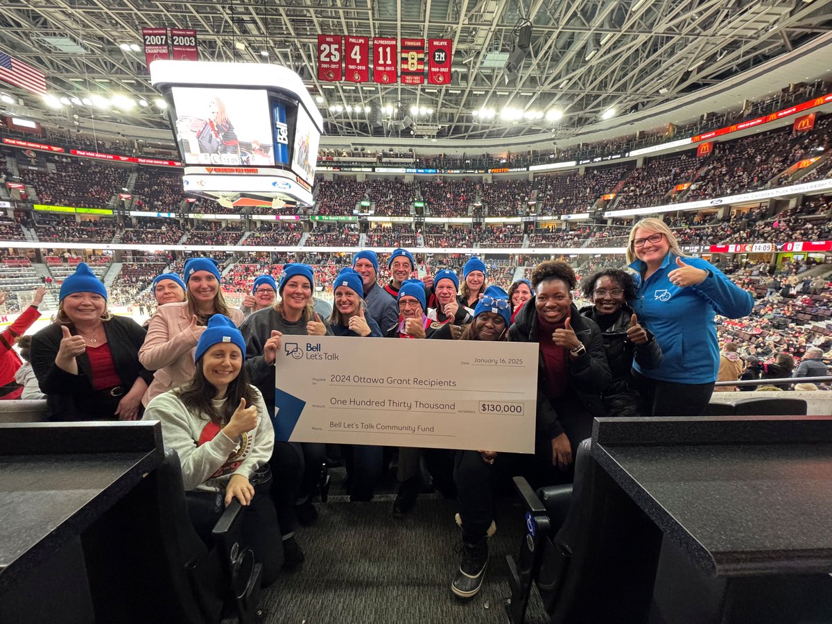 Last year, we received a Bell Let's Talk Community Fund grant.💙 

On Jan. 16th, Bell Let's Talk invited all Ottawa-based grant recipients to the Ottawa Senators "Hockey Talks" game, giving us a chance to chat and support each other. 
#BellLetsTalk
<a href="/Bell/">Bell</a>