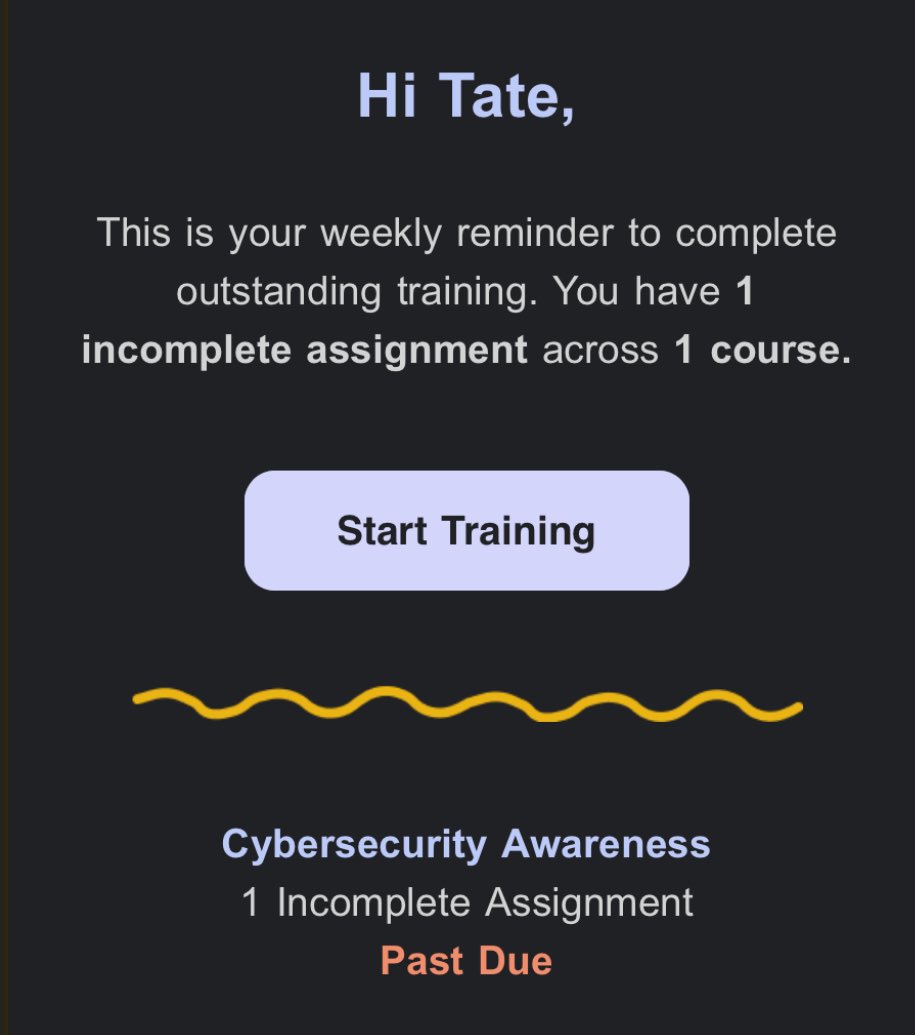 OhioTate's tweet photo. Not sure what happens at this company if you don’t do these trainings, but I stand by a Phishing Email over Christmas from a company we get money from each month, packaged as a gift, is dirty work!
I’m not doing it, so quit asking. #Holdout https://t.co/DJmgumS1pF