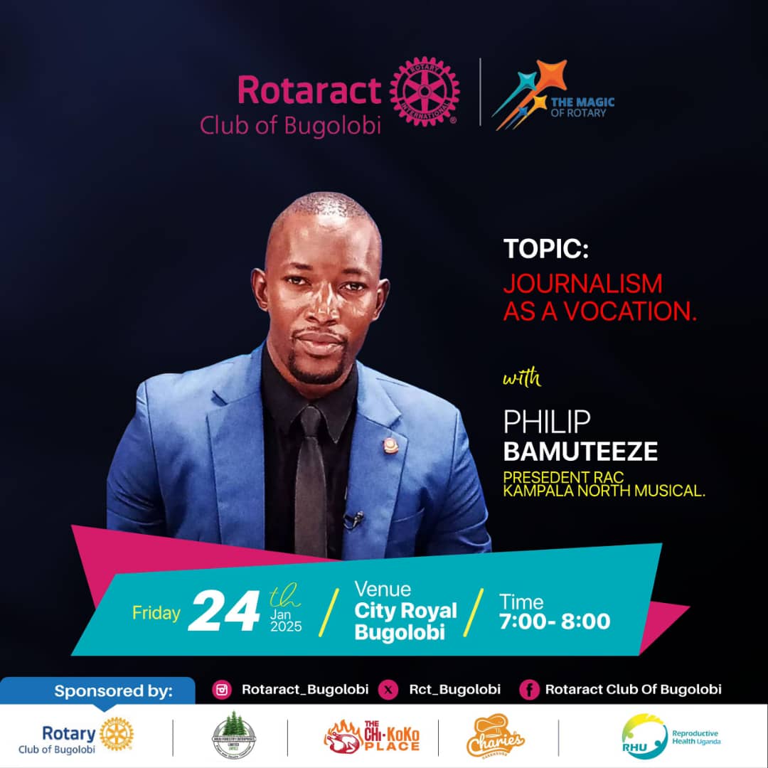 We are back with our first open fellowship of the year this Friday starting 7pm at City Royal Hotel, Bugolobi

Join us for a talk about the perks &amp; struggles of journalism as a Vocation by President Phillip Bamuteeze <a href="/rctmusical/">Rotaract Kampala North Musical</a>