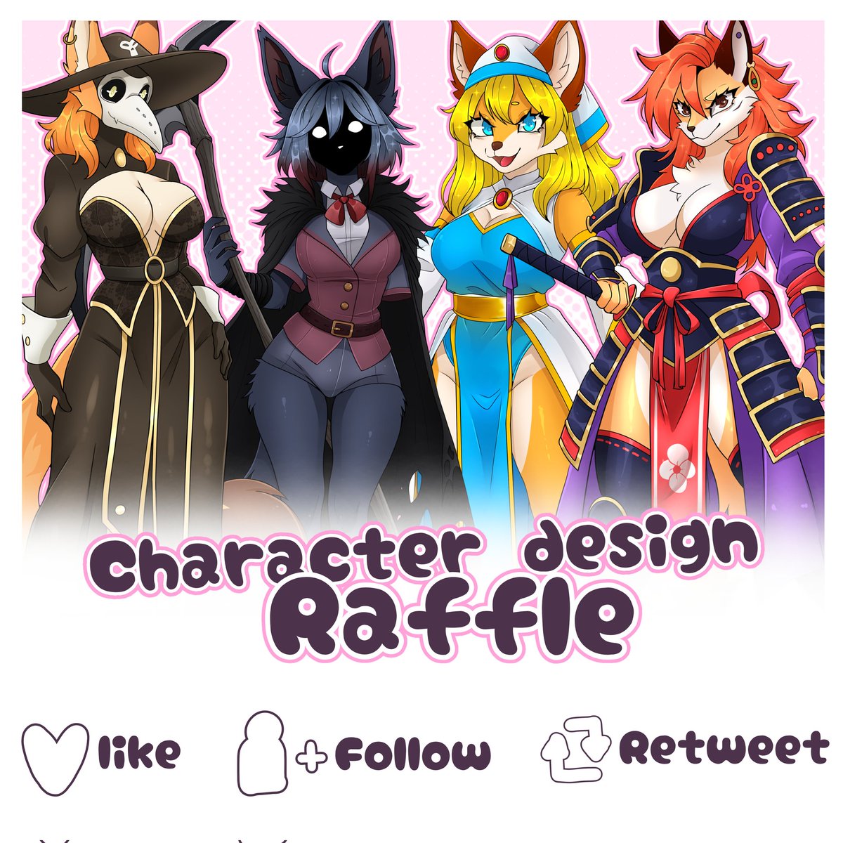 💗CUSTOM CHARACTER DESIGN RAFFLE💗

One random winner will get custom character design of your choice, including commercial rights!

Rules:
》Like
》Must be a follower (new followers are welcome!)
》Retweet 

End's February 20st! :3
#raffle #artraffle #artmoots #furry