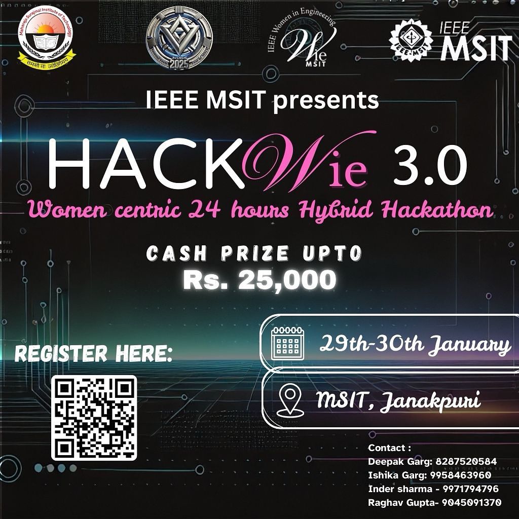 ieeemsit's tweet photo. Join us for an adrenaline-packed 𝟮𝟰-𝗵𝗼𝘂𝗿 𝗛𝘆𝗯𝗿𝗶𝗱 𝗛𝗮𝗰𝗸𝗮𝘁𝗵𝗼𝗻! 💻✨

👥 Team Size: 2-4 members

📌 Last Date to Register: 𝟮𝟴𝘁𝗵 𝗝𝗮𝗻𝘂𝗮𝗿𝘆 𝟮𝟬𝟮𝟱

🔗 𝐑𝐞𝐠𝐢𝐬𝐭𝐞𝐫 𝐇𝐞𝐫𝐞: *https://t.co/l7VWndhb7W* https://t.co/8THPx4ZptE