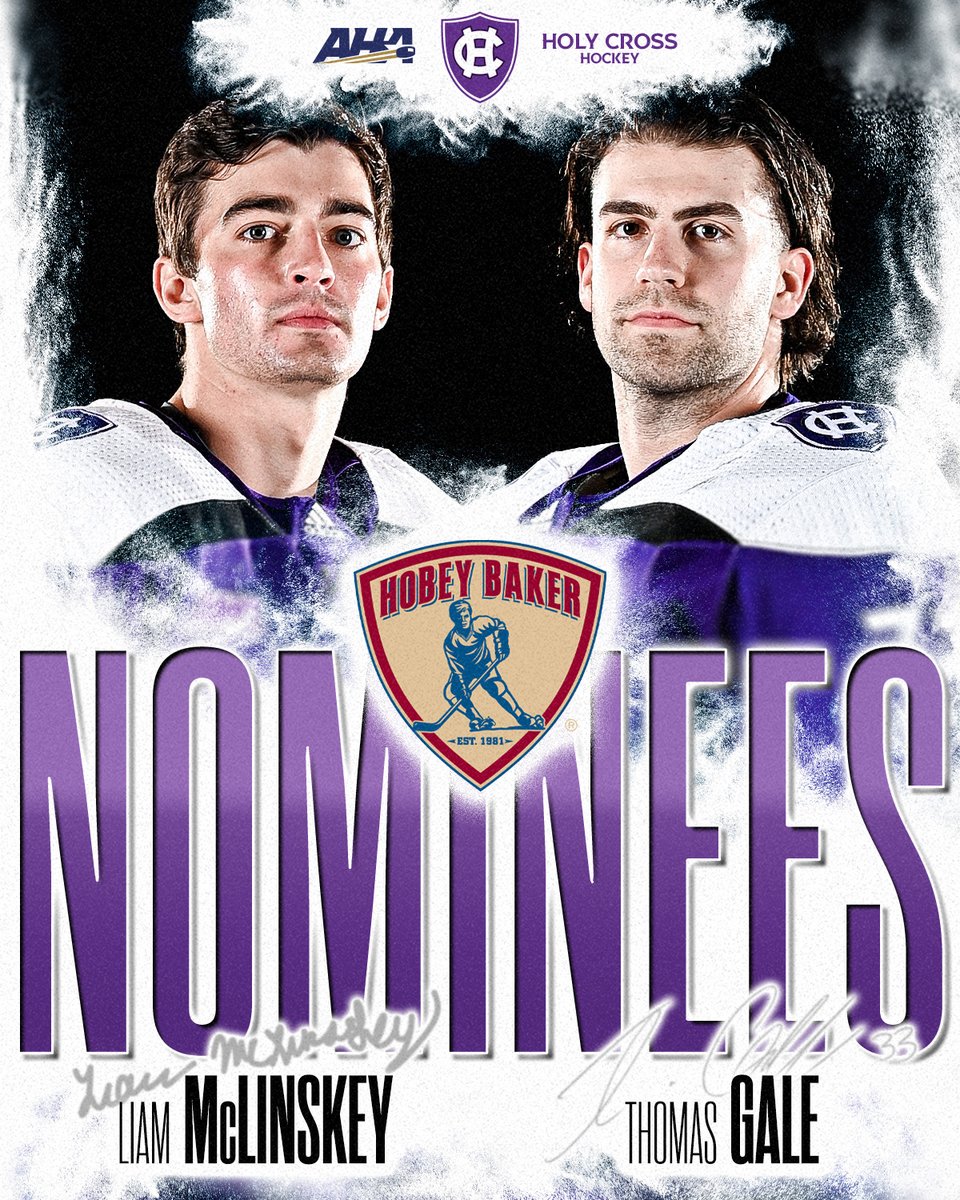 Congratulations to both Thomas Gale and Liam McLinskey for being named as Hobey Baker Memorial Award nominees!

Fans can vote every day until March 9: hobeybaker.com/vote
📰 tinyurl.com/yeyp8w37

#GoCrossGo