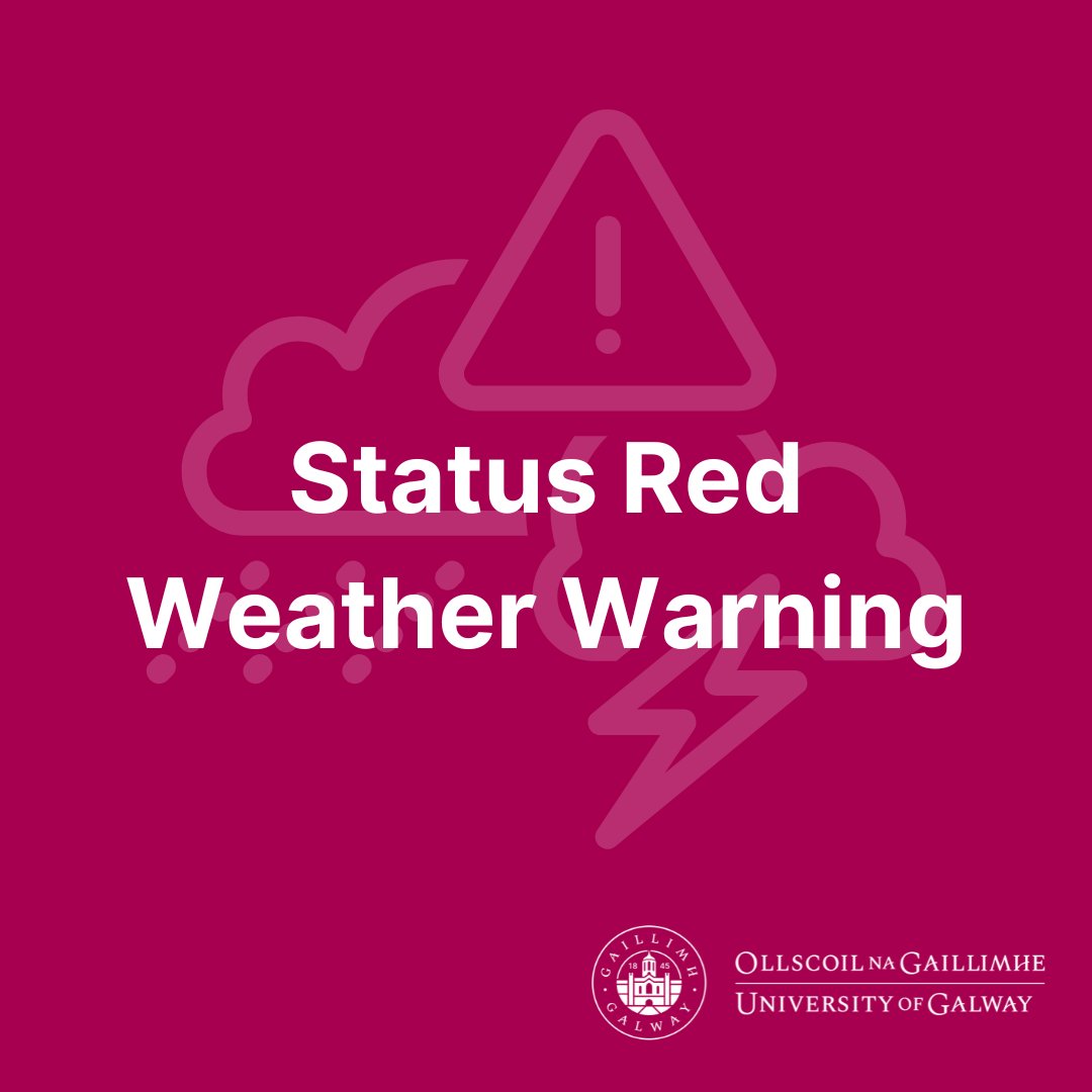 Met Éireann has issued Status Red wind warnings in response to #StormEowyn 🌬️  All our campus locations will be closed during those warnings.  
Here’s what you need to know:
🛑 During a Status Red weather warning, all campuses in affected areas will be closed and classes will be