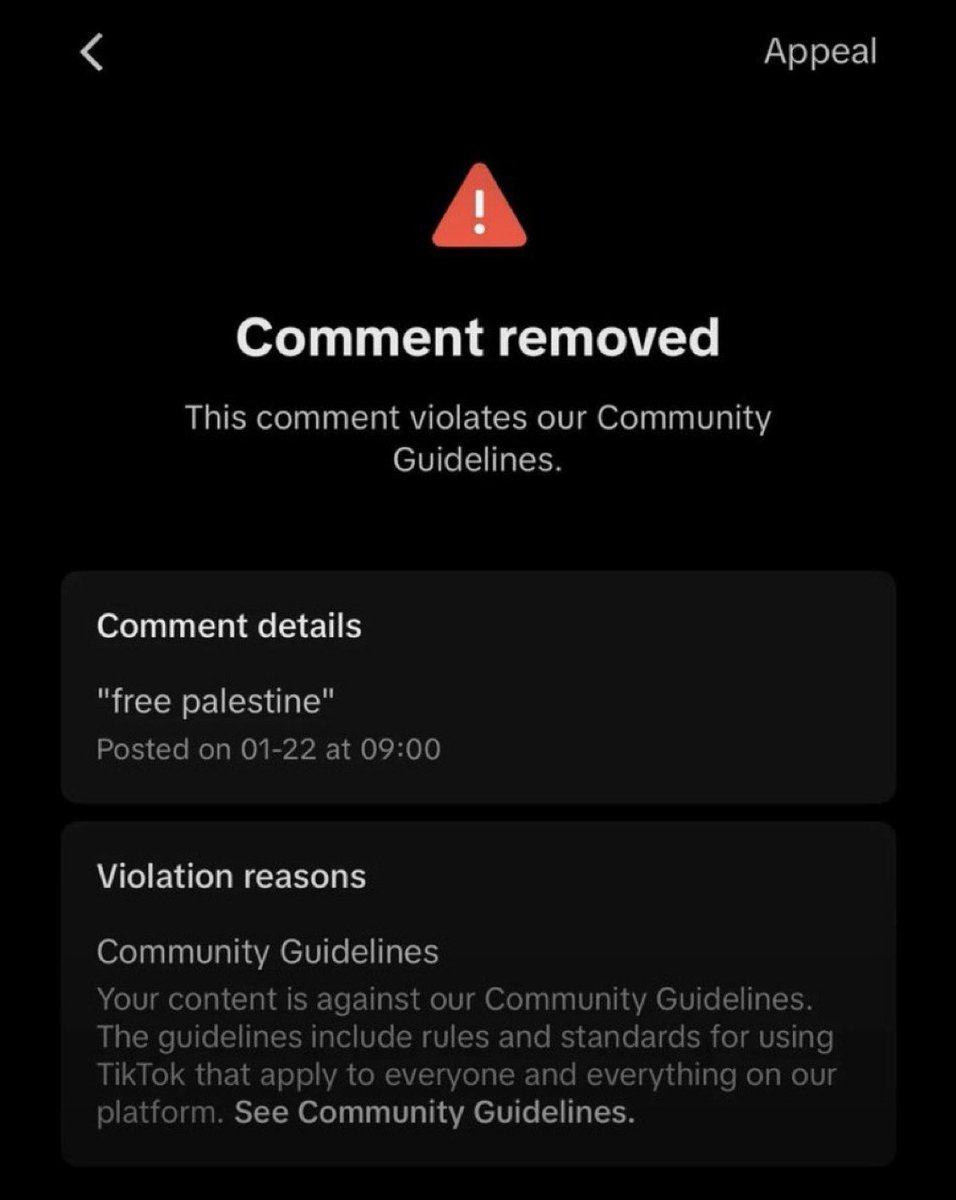 AlertesInfos's tweet photo. 🤳🇵🇸 Les commentaires "Free Palestine" sont désormais supprimés par TikTok. https://t.co/THKs4NX69u