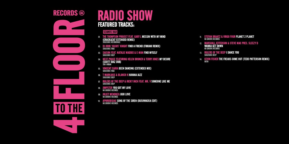 4 To The Floor (@4ttf) on Twitter photo The first <a href="/4TTF/">4 To The Floor</a> radio show of 2025 is here 🙌🏽
New music special presented by <a href="/seamushaji/">Seamus Haji</a> .
Check the tracklist below for some exclusives 👀
4ttf.lnk.to/RadioShow The first <a href="/4TTF/">4 To The Floor</a> radio show of 2025 is here 🙌🏽
New music special presented by <a href="/seamushaji/">Seamus Haji</a> .
Check the tracklist below for some exclusives 👀
4ttf.lnk.to/RadioShow
