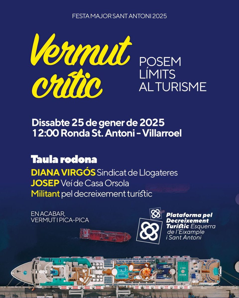 FemSantAntoni's tweet image. Fins dissabte al VERMUT CRÍTIC! En la Festa Major de Sant Antoni també disposem d'espai pel debat, organitzar-nos i fer xarxa. 
Ens trobarem a la ronda Sant Antoni, que seguim defensant com a #EspaiPelsVianants i de trobada entre #Raval i #SantAntoni.