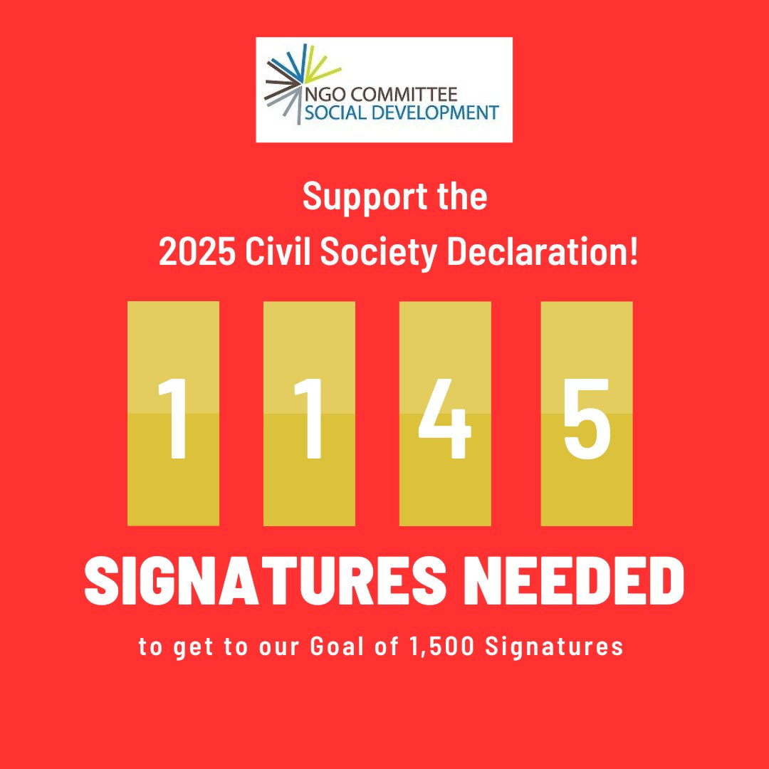 NGO Committee for Social Development (@ngocsocd) on Twitter photo 👋Civil Society...We need your help👋
🖊️Sign the Civil Society Declaration for #CSocD63 ⬇️⬇️⬇️⬇️⬇️⬇️⬇️⬇️⬇️⬇️⬇️⬇️⬇️⬇️
📢📢And please spread the word 📢📢
Help us get to 1,500 signatures to present to Member States at the UN 🇺🇳 docs.google.com/forms/d/e/1FAI… 👋Civil Society...We need your help👋
🖊️Sign the Civil Society Declaration for #CSocD63 ⬇️⬇️⬇️⬇️⬇️⬇️⬇️⬇️⬇️⬇️⬇️⬇️⬇️⬇️
📢📢And please spread the word 📢📢
Help us get to 1,500 signatures to present to Member States at the UN 🇺🇳 docs.google.com/forms/d/e/1FAI…